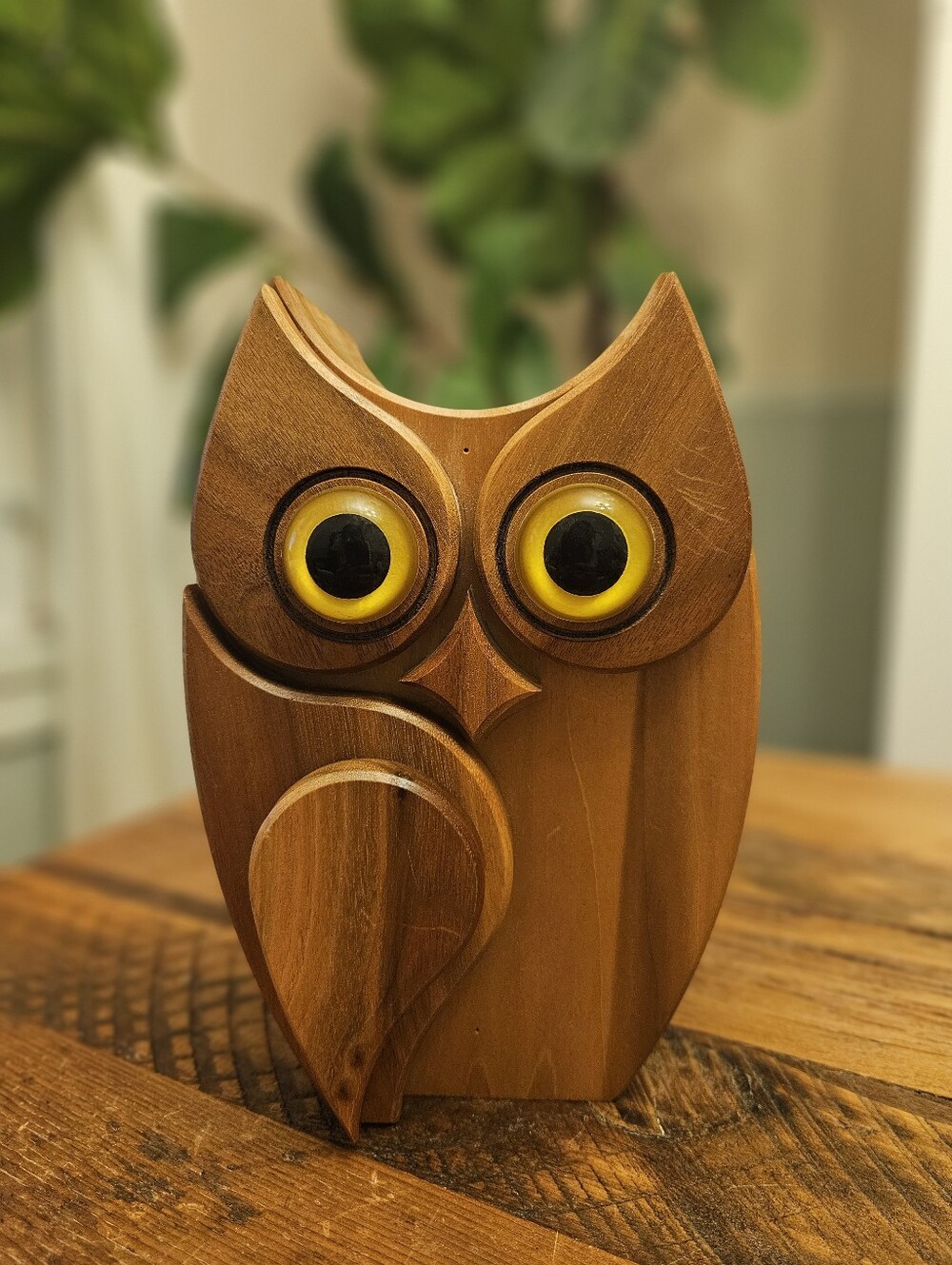 Antique Hand-Carved Wooden Owl Bank